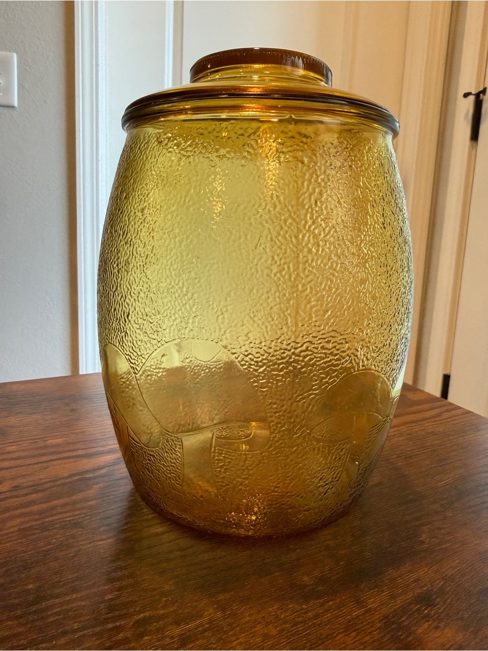 Vintage 1970s Bartlett-Collins Amber Glass Mushroom Cookie Jar Canister with Lid